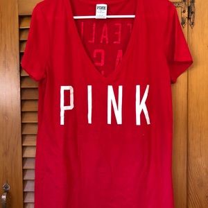 PINK Deep V neck Angels Baseball Shirt